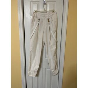 Vintage 90’s Bugle Boy Juniors White Taper Leg Pants with Suspenders Women's